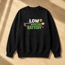 Low Social Battery Meme Men Introvert Graphic Sweatshirt Emoji Battery Jumper Alone Time Wear Winter Pullover