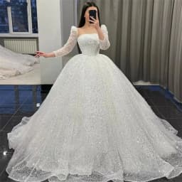 Customized A-Line Strapless Sequin Bridal Gown Long Sleeves Wedding Dresses Floor Length Bride Dress for Women Vestidos De Novia
