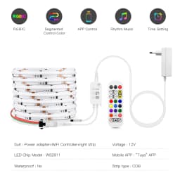 Smart Colorful COB LED Stirp with Tuya Controller 12V RGBIC APP Control DIY Segmented Control Color Game Room Night Ambinet Lamp