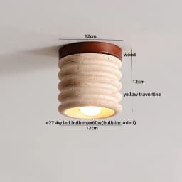 Nordic Modern Simple Ellipse Natural Yellow Travertine Ceiling Lamp Lamparas De Techo Wood Canopy LED Ceiling Light Fixture