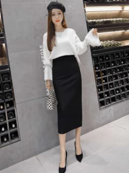 2024 summer new women's stretch slim temperament bag hip skirt ladies Knee-Length Casual Polyester Solid