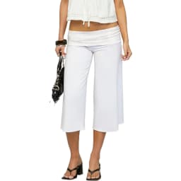 Lamuusaa y2k Capris Pants Women Clothing Solid Color Elastic Low Waist Folded Wide Leg Loose Cropped Trousers Fashion Streetwear