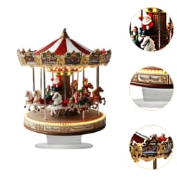 LED Christmas Carousel Figurine Decoration Rotatable Animated Carousel Ornament with Light for Home Decor Anniversary Birthday