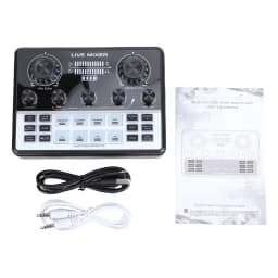 Live Streaming Sound Mixer Sound Card Rechargeable Plug and Play Adjustable Bass Treble Noise Reduction Colorful Indicator Light