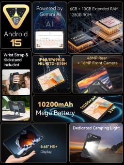 [Shipping From Poland] Cubot Tab KingKong Mini Android 15 Rugged Tablet 16GB(6+10) 128GB 10200mAh 8.68'' 90Hz Camping Light 48MP
