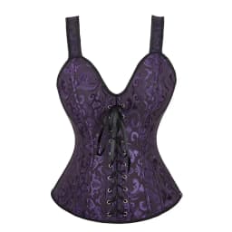 Women Corset with Straps Black Overbust Corset Plus Size Floral Jacquard Corset Zipper Top Gothic Steampunk Corset Bustier