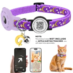 Cute Cat Collar with Airtag Holder for Apple Air Tag, Silicone GPS Tracker Holder, Glow Pet Collar with Bell & Pet QR Name Tag