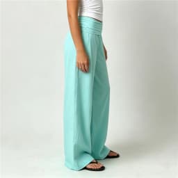 Women Wide Leg Pants Solid Color Fold Over Flare long pants Waist Low Rise Trousers