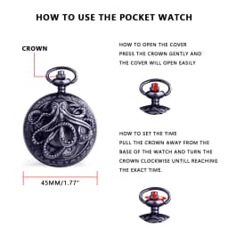 Retro Black & Bronze Octopus Quartz Pocket Watch With Necklace Chain Gift for Male Women Chronograph Hombre Relojes