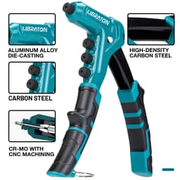 LIBRATON One-Handed Rivet Gun Set with 180 Rivets for Metal 4 Drill Bits 4 Heads Professional Hand Riveter Manual Riveting