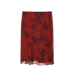 Retro Floral Digital Print Low Waist Lightweight Double Layer Mesh Skirt Temperament Hip Hugging Women Daily Vacation Skirt