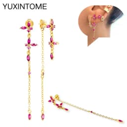 925 Silver Ear Needle Rose Red Hoop Earrings For Women Exquisite Water Drop/Flower/Heart Crystal Piercing Huggie Earring Jewelry