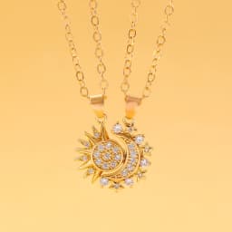 2pcs Set Retro Hollowed Magnetically Attract Sun Moon Heart Crystal Pendant Couple Necklaces for Women Men Friend Jewellery Gift