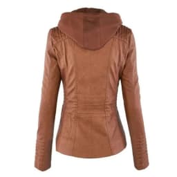 Customizable Hooded Leather Jacket Autumn Winter women's with zipper leather jacket short PU jacket coat Suit Jackets