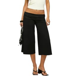 Summer Gaucho Pants Women Fold Over Cropped Capri Pants Low Rise Wide Leg Yoga Capris Palazzo Culotte Stretch Bottoms Streetwear