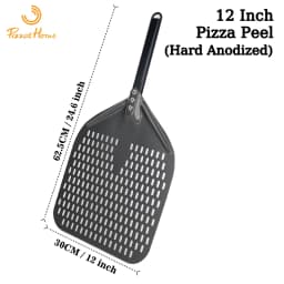 12" Hard Anodized Perforated Pizza Peel Rectangle Pizza Turning Shovel Set Aluminum Pizza Peel Paddle 40cm Long Silicone Handle