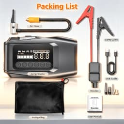 AEGNITE 10000A 10-in-1 Portable CarJump Start Jump Power Supply with Tire Inflator Combo 12V Battery Charger 150PSI Air Pump LED USB Quick Charge Input/Output Multi-Function Roadside Emergency Tool