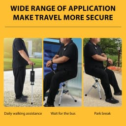 2-in-1 Walking Stick with Seat Folding Cane Stool for Elderly, Portable Mobility Aid with One-Button Open/Close