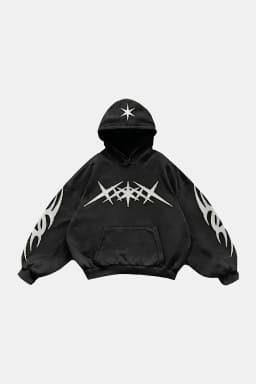 Gothic Wing Graphic Print Black Zip Up Hoodie Vintage Grunge Cross Pattern Oversized Soft Streetwear Y2K Punk for Men Daily Wear