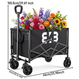 Heavy-duty all-terrain folding cart; foldable, multi-purpose cart suitable for camping, gardening, the beach, and shopping; features a gardening tool rack; sturdy handle design; durable wheels