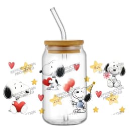 cartoon dog pattern 16OZ UV DTF Cup Wrap Stickers Waterproof Durable DIY Snoopy Design For Libbey Glass Home decoration