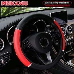PU Leather Shiny Metal Stretchable Car Rimless Steering Wheel Cover Suitable for 14.5 - 15 Inch Car Decoration Items