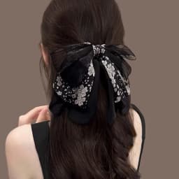 Elegant Versatile Chiffon Floral Print Bow Ponytail Clip Headwear For Women Girls Sweet Bow Ribbon Hair Clip Hair Accessories