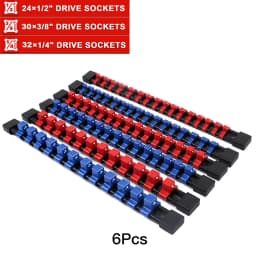 ABS Socket Organizer 1/2 inch 3/8 inch and 1/4 Clip Drive Socket Rail Holders Heavy Duty Socket Racks with Red Blue Black Clips