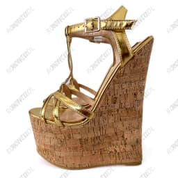 Ronticool Handmade Women T-strap Sandals Ultra High Wedges Heels Round Toe Classics Black Dress Shoes Ladies US Plus Size 5-15