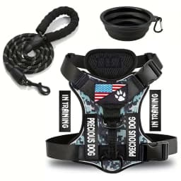 Service Dog Harness & Leash Set with 1pc Folding Bowl Reflective Adjustable Dog Vest Harness Soft Oxford Pet Harness For Small M