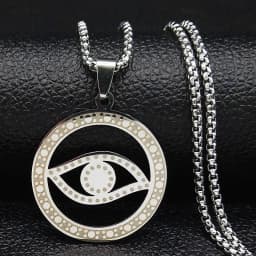 Islam Hamsa Evil Blue Eye Necklace Stainless Steel Turkish Eye Chain Bracelet Greek Jewelry Ojo Turco Acero Inoxidable N1137S02