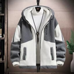 Men's Fleece Lined Thickened Jacket Autumn Winter New Style Korean Large Size Lamb Velvet Hooded Warmth Cold Resistant Clothing