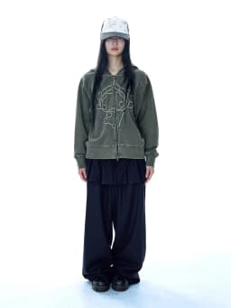 Unique SEI Cartoon Sle Zipper Hoodie Jaet Knitted Patchwork Color Blo Skirt Women's Loose Fit Long Sve Coat