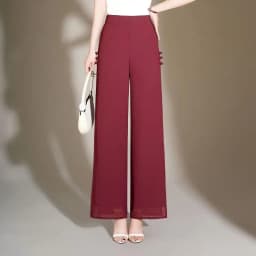 ZUZK Slit Chiffon Long Pants Summer Comfortable Elastic Waist Slim Double Layer Chiffon Pants Chic Droop Chinese Style Pants