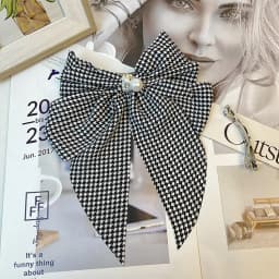 Vintage Thousand Bird Grid Large Bow Hairpin with Satin and Pearl Hairpin