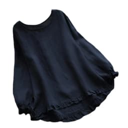 Women Round Neck Sweatshirts Solid Loose Casual Sweatshirt Ruffled Long Sleeve Tops Ladies Elegant Top Pullover Splice