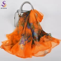 [BYSIFA] Emerald Green Women Long 100% Silk Scarf Printed Chinese Style Water Ink Painting Brand Oblong Silk Shawl Scarves 170cm