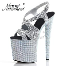 20cm Rhinestone Gladiator Stage Nightclub Gothic Peep Toe Full Dress Catwalk Strip Pole Dance Gothic Platform Elegant Big Size
