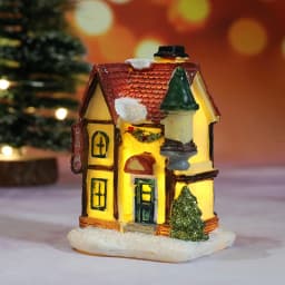 Christmas Decoration House LED Light Xmas Ornaments Small Resin Mini House Miniature Village Building For Home Kids Gifts