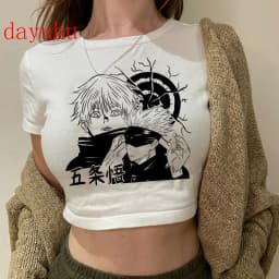 2000s Hip Hop Crop Top  Tshirt Manga Japanese Anime Jujutsu Kaisen T Shirt Gojo Satoru Tops Yuji Itadori Cropped Tees T-shirt