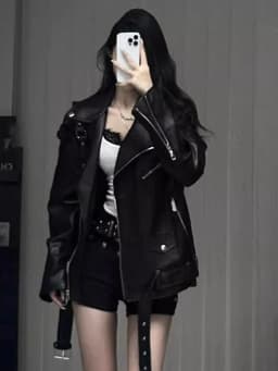 American Style Hot Girl Black PU Leather Jacket Women's 2026 Spring Autumn New Korean Version High-End Feelings Motorcycle Ca...