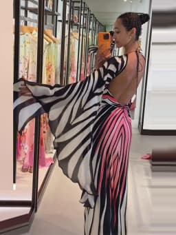 Women Pink Orange Gradient Cape Sleeve Maxi Dress Sexy Halter Neck Cutout Flare Sleeve Gown 2026 Ladies Vacation Party Outfits