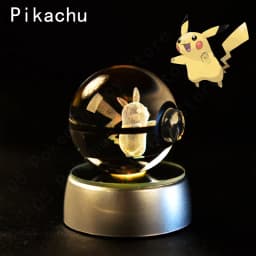 Pokemon 3D Crystal Ball Pikachu Gengar Mew Mewtwo Figurines Lamp Base Pokeball 3D Pokemon Glass Ball Statue Birthday Gift