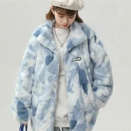 Tie dye Lamb wool Coat 2025 New Winter Trendy Student Cotton Jacket Thicken Loose Stand collar Coats Female Warm Parka Overcoat