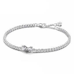 2026 Valentine New 925 Silver Pink Bow Full Diamond Bracelet Original 17-20CM Fit DIY Charm Women Birthday Jewelry Gifts