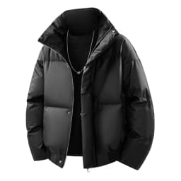 Winter Men Shiny Glossy Stand Collar Thick Padded Leather Cotton Coat Teenagers Warm Cold Proof Casual Street Male Daily Outer