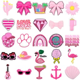 1/25pcs Pink Glam & Beach Theme Bag Charms Set DIY Decorative Pins Flamingo Bow Heart Tote Accessories for Women Handbag Decor