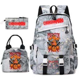 Chainsaw Man Anime Print Student Backpack Set for Girls with Lunch Bag Pencil Case School Daily Use