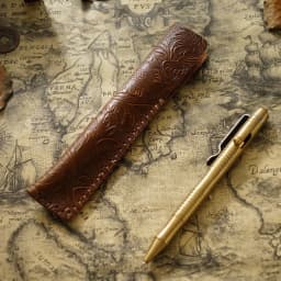Genuine Leather Pencil Bag with Flower Embossed Leather Boy's and Girl's School Students Pen Holder Simple Retro Pencil Bag