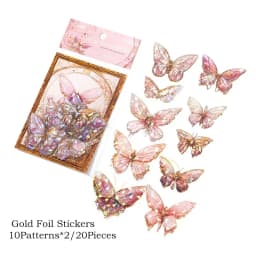 20pcs/pack Stickers Ice Crystal Laser Butterfly Laser Gold DIY Decorative Scrapbooking Material Collage Sticker Journal